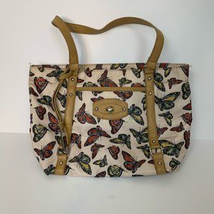 Nicole Miller Purse Butterfly Leather Handle Beige